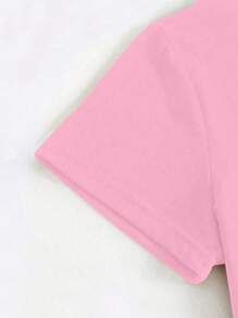 Resyla 女士纯色休闲百搭圆领短袖 T 恤 - 淺粉色 - 查看 3