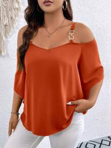 SHEIN Clasi Kamisol Longgar Warna Polos Ukuran Besar, Sederhana dan Modis - Rust Brown - View 1