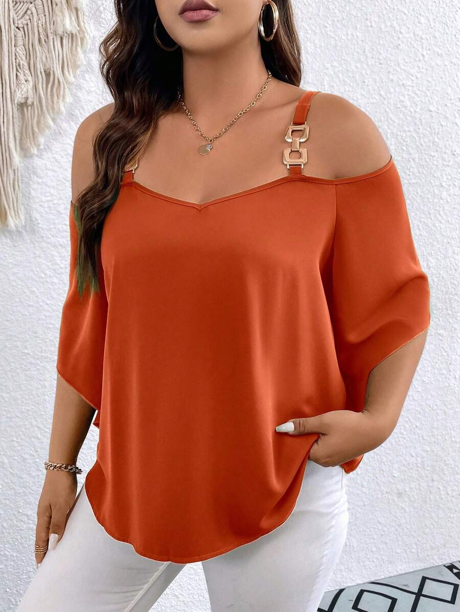 SHEIN Clasi Kamisol Longgar Warna Polos Ukuran Besar, Sederhana dan Modis - Rust Brown - View 1