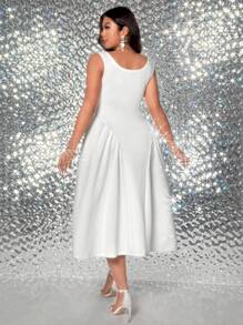 Viva Relle Plus Size Women's Elegant Vintage Minimalist Evening Party Dress With Rhinestone, White, Spring/Summer Fall Cloth For Women - White - View 2