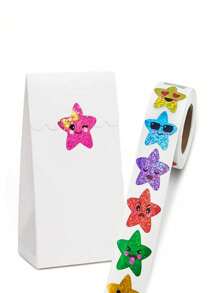 500 piezas Pegatinas de estrella sonriente multicolor, Rollo de pegatinas de estrella pequeñas de 1 pulgada Pegatinas autoadhesivas brillantes y brillantes con purpurina holográfica para recompensas escolares, decoración y manualidades (8 colores) Materiales didácticos - Multicolor - Ver 9