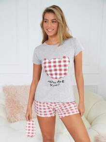 RueChic Conjunto de pijama tecido de algodão & gráfico de slogan