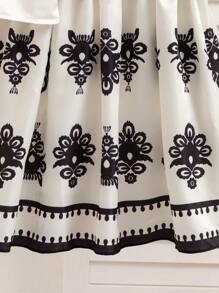 Young Girls Sets,White Cap Sleeve Top&Large Hem Printed Holiday Maxi Skirt,2Pcs Set For Summer,Matching,Family Vacation,Holiday Resort & Beach Travel - Black and White - View 4