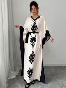 Women's Elegant Color Block Batwing Sleeve Dress