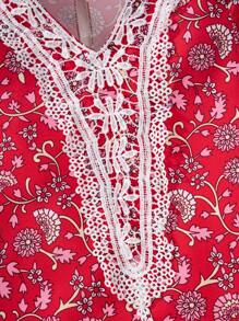 Young Girls Floral Print Dress With Ruffle Trim, Modest Style Suitable For Ramadan - Multicolor - View 7