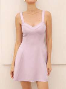 Aveloria Rosie Elegant Lady French Style Bustier Splicing Strappy Wide Strap A-Line Short Dress With Waist And Ruffle Hem Baby Pink  For Summer - Pink - View 5