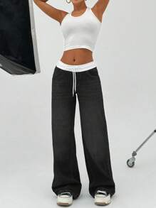 EURMUSE Damen Skort jung und mit niedriger Taille weite Beine Baggy Jeans