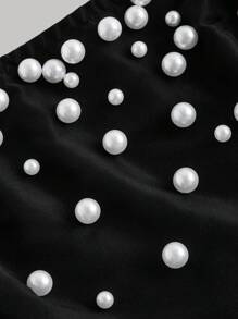 SHEIN MOD Black & White Color Block Off Shoulder Pearl Embellished Dress, Suitable For Dates, Parties, Festivals, Brunch Outfits, Birthday Occasions,Summer Outfits For Women,Easter,Rave Outfits Festival,Concert Outfit Women,Brunch Outfits For Women,Prom Dress,Wedding Guest Dress Women,Business Casual Woman,Y2k