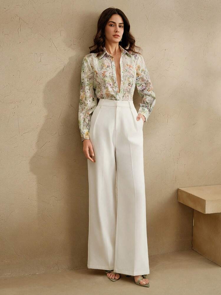 Chemisier élégant et à la mode avec manches bouffantes brodées pour femmes, chemise femme pour l'automne, décontracté chic et professionnel
