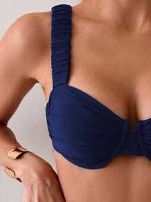 SHEIN Swim Women's Solid Color Bikini Top For Vacation And Beach