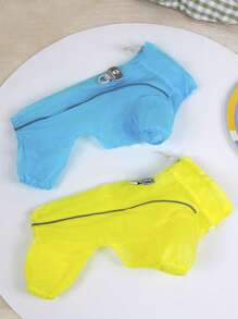 PETSIN Macacão Protetor para Animais de Estimação, com Estampa de Pegada de Cachorro, Tecido de Malha Respirável Azul, Cintura Elástica Ajustável, Leve para Verão, À Prova de Vento e d''Água, para Uso Externo - Azul - Visão 3