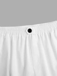 Rometta 大码女式宽松弹力腰带斜口袋长裤 - 白色 - 查看 3