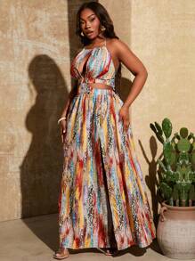 SHEIN SXY Vestido de verano de moda sencillo con escote de halter y calado para tallas grandes