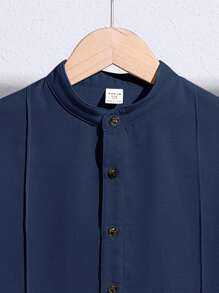 SHEIN Tween Boy Casual Férias Cor Sólida Meio Zíper Pulôver Camisa Tecida