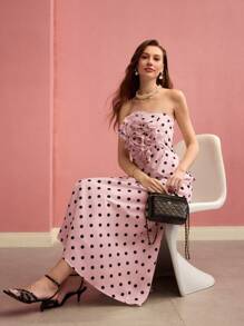 MOTF PREMIUM STEREO FLORAL POLKA DOT TUBE DRESS - Pink - View 6