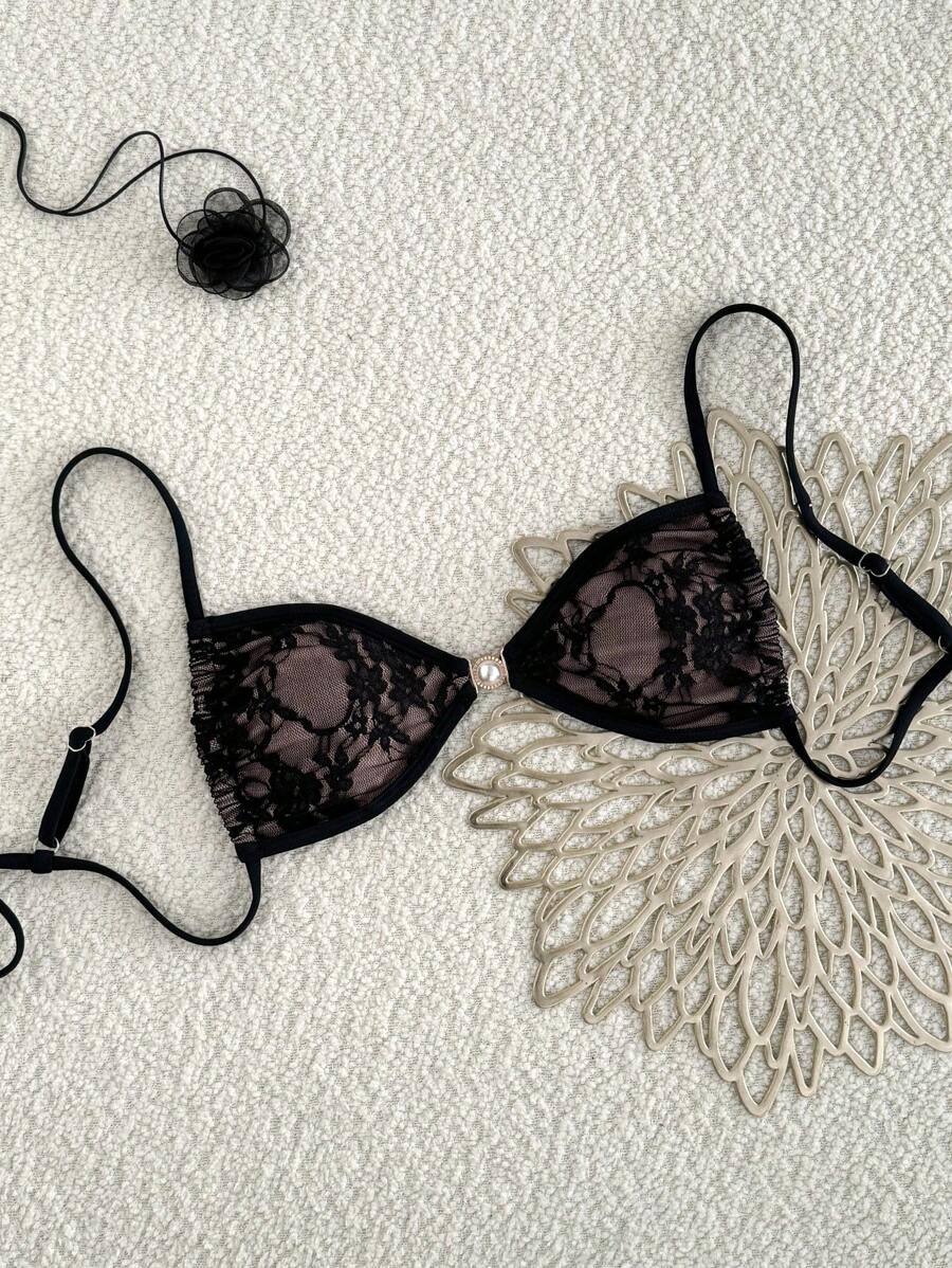 Swim Vcay Bộ bikini hai mảnh ren đen gợi cảm dành cho nữ, thích hợp cho kỳ nghỉ hè trên bãi biển. - màu đen - Xem 1