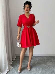 Elenzga Rochie mini casual Commuter de culoare uni pentru femei - roșu - Vizualizare 6