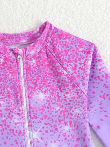 SHEIN Young Girl Gradient Print One-Piece Swimsuit With Shorts Summer Holiday