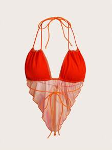 SHEIN ICON Women's Fashion Sexy Tie-Dye Print Mesh Halter Backless Tank Red Top - Orange - View 2