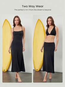 GLOWMODE X Nature Dream Bali Modal Soft Comfy Two-Way Maxi Skirt Dress With Removable Straps Beach Vacation Holiday Daily Casual Wear Removable Cups - Black - View 2