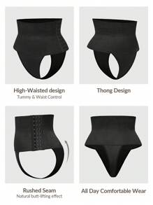 SHEIN Shape 2 paquetes de moldeadores de cintura alta tipo tanga, modeladores corporales que levantan el trasero con cierre ajustable de 3 niveles, control de abdomen y cintura