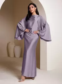 Veilorie Đầm dài tay màu trơn phong cách Ả Rập giản dị giản dị - Bụi tím - Xem 1
