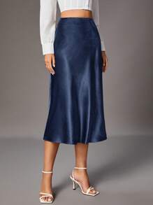 SHEIN Tall Women's Solid Color High Waist Elegant Commute Mermaid Hem Skirt Office Skirts For Women