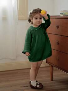Baby Mädchen grünes gestricktes Kleid, geeignet für Zuhause, Ausgänge, Feste, Partys, Feierlichkeiten im Herbst/Winter - Dunkelgrün - Übersicht 3