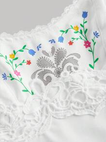 SHEIN MOD Women's Floral Print Contrast Lace Fashion Camisole Top,Summer Tops,Beach For Woman,Off The Shoulder Top,Boho - White - View 3