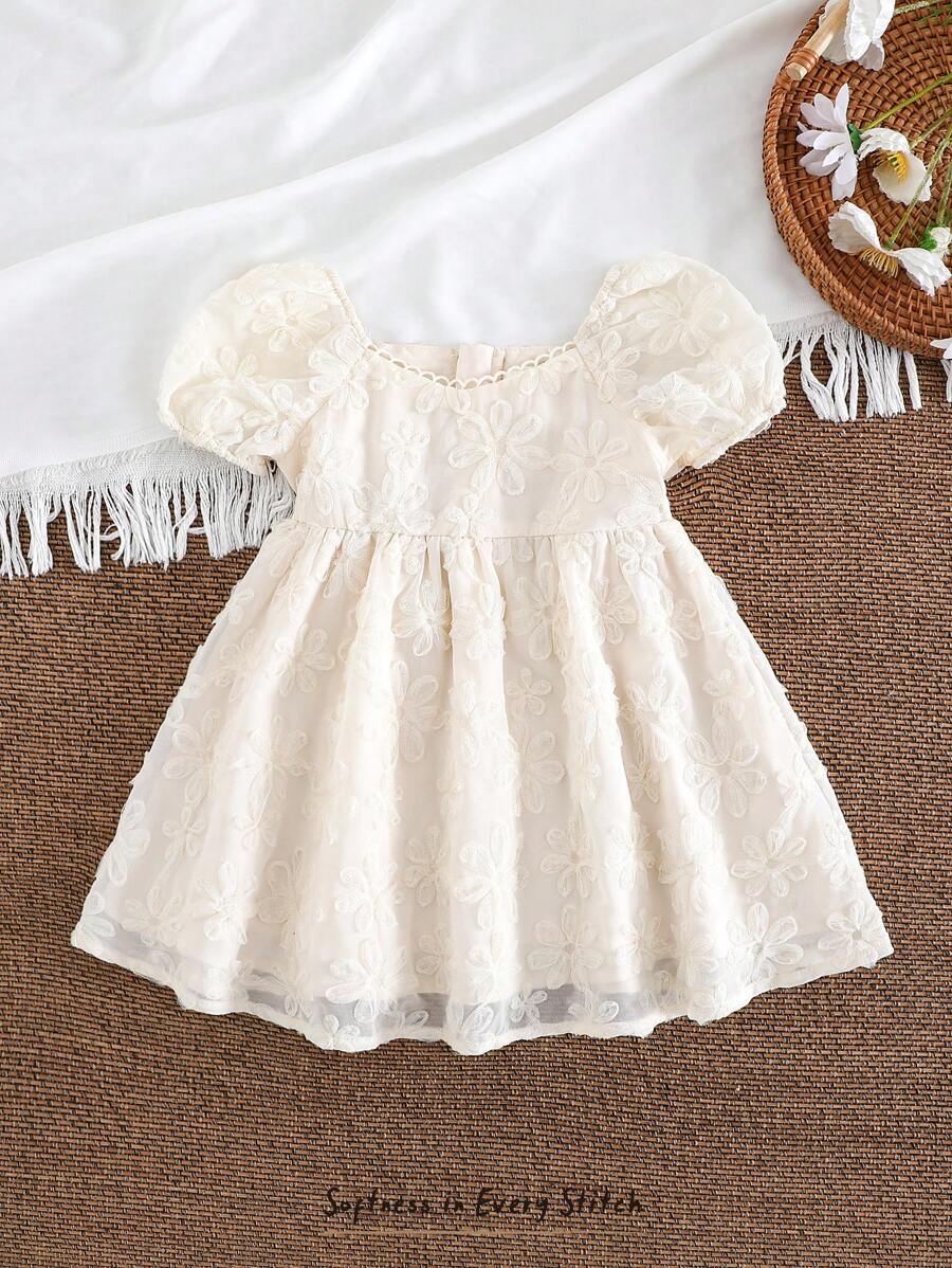 Cozy Pixies 女婴 3D 花卉印花细肩带腰部收紧休闲百搭连衣裙