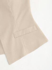 Sweetra Women 2 Pieces Single Breasted Waistcoat And Pleated Wide Leg Pants Suit Set - Khaki - View 4