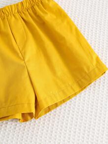 Cozy Pixies 2pcs Baby Boy Contrast Color 2 In 1 Shirt Collar Short Sleeve Top And Elastic Waist Shorts Set