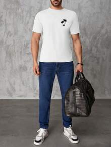 Camiseta Antiarrugas y Transpirable para Hombre con Estampado Personalizado| Cuello Redondo, Manga Corta| Verano - Blanco - Ver 6
