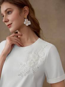 MOTF PREMIUM ÁO PHÔNG THÊU HẠT HOA - trắng - Xem 1