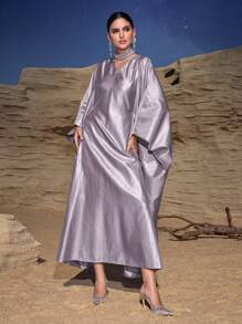 Al Najma 女士优雅蝙蝠袖土耳其长裙和阿拉伯传统长袍 - 淡紫色 - 查看 4