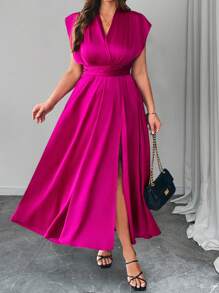 Celure Abito a-line con scollo a v, plissettato e avvolgente, per donne di taglia curvy