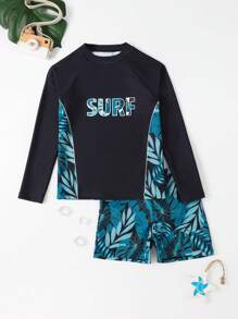 Traje De Baño De Playa Para Chico Adolescente Con Estampado Tropical Y Letras