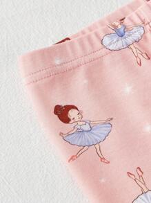 Cozy Pixies 女婴舒适睡衣套装 - 卡通印花长袖圆领套头衫和松紧腰修身裤