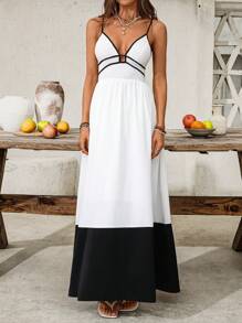 SHEIN VCAY Plus Size Colorblock Summer Casual Vacation Sleeveless Dress - Black and White - View 4