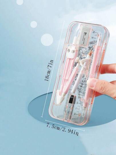 SHEIN 9pcs Math Drawing Tool Set In Compass And Ruler Style With Eraser For Student Exam And Homework, Suitable For Elementary Students