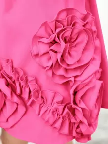 SHEIN Babygirl Summer Sleeveless Solid Color Cute 3D Flower Decor Peter Pan Collar Dress - Hot Pink - View 5