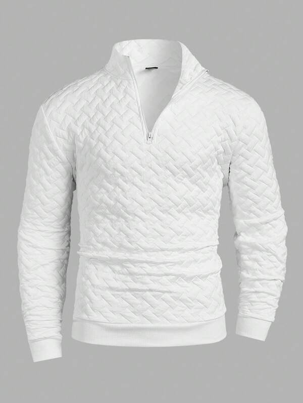Manfinity RelaxMax Men's Casual Solid Color Textured Crew Neck Sweatshirt Men Men Long Sleeve Pullover Men Quarter Zip