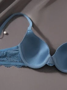 SHEIN 3 件套女士纯色蕾丝花边文胸套装 - 彩色 - 查看 3
