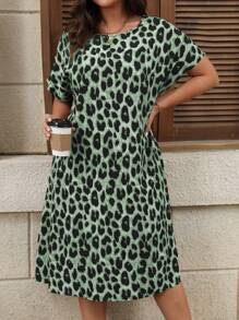Plus Size Women's Spring Autumn Chiffon Leopard Print Short Sleeve Casual Dress Maxi Women Outfit Cheetah Print Dresscheetah Dressleopard Dressleopard Print Dressanimal Print Dress