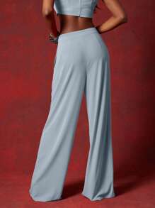 NYA SZN 商务褶皱斜口袋长裤 夏季 - 藍色 - 查看 2