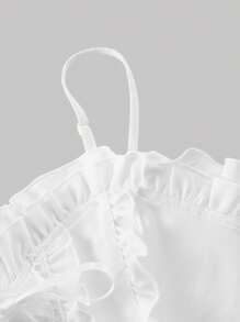 SHEIN MOD Débardeur blanc rêveur, romantique et élégant, buste ajusté décoré de volants superposés et d'un nœud. Convient pour les rendez-vous, les fêtes, les vacances, le thé, les anniversaires, l'été pour les femmes, Pâques, les festivals rave, les concerts, le brunch, les femmes en corset, décontracté chic, Y2K