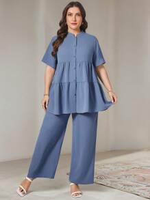 SHEIN Essnce Traje de verano para mujer talla grande, traje de muñeca, traje azul, vestido elegante para mujer, traje casual, atuendos de verano para mujer