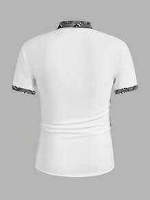 Manfinity Homme Camisa casual de manga corta con estampado geométrico de corte recto para hombres. Ropa y camisas para hombres, camisas frescas para hombre, camisas de diseñador para hombre. Estilo minimalista veraniego, diseño básico, suave y cómodo, perfecto para vacaciones, streetwear y uso casual diario.