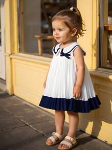 SHEIN Baby Girls Casual Cute Colorblock Pleated Dress - Multicolor - View 8