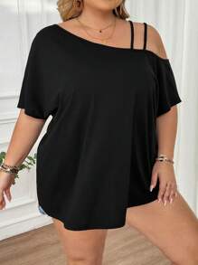 SHEIN CURVE+ Plus Size Women Tie-Dye Print Round Neck Short Sleeve Casual Loose T-Shirt, Spring/Summer